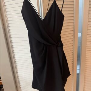 Alice + Olivia Black Wrap Dress with Spaghetti Straps